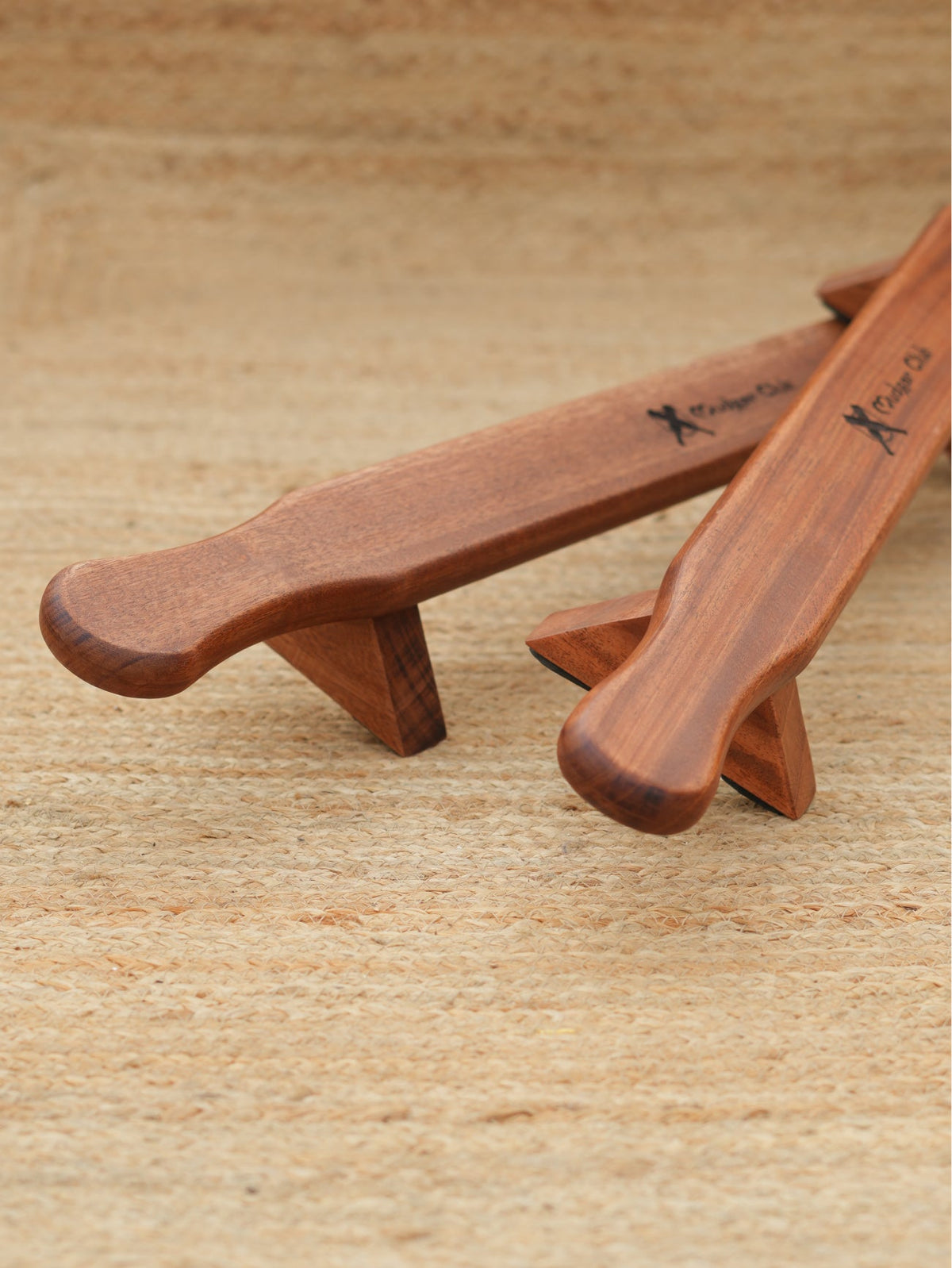 Side view of the handcrafted wooden Shena push-up board