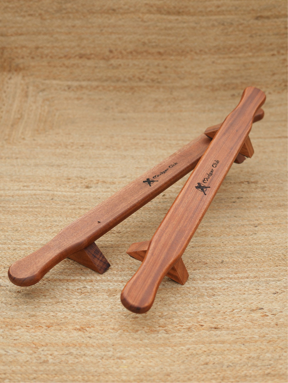 Angled view of the Shena Board and its wooden supports